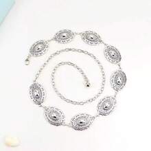 1 pezzo Catena da vita in metallo intagliato stile bohémien western vintage da donna, stile casual versatile alla moda - Catena da vita in argento con grande fiore - Visualizzare 5