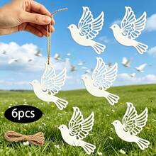 6pcs Laser Cut White Paper Dove Hanging Decorations, Suitable For Home Decor, Yard Decor, Hanging Ornaments - Rustic Bird-Shaped Hollow Hanging Decor With Jute Rope, Perfect For Spring/Summer Rustic Party Decor, Wedding Decor, Baptism Decor - Multicolor - View 3