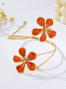 1pc Punk Exaggerated Metal Floral Arm Cuff Bracelet,Versatile Women Accessories For Daily, Party & Beach, Perfect Holiday - Gold + Orange - View 3