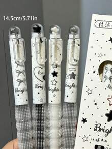 1/4pcs Star Dream Landscape Pen, Star Bow Black Retractable Pen, Student Exam Quick-Dry Practice Pen Black 0.5mm Neutral Ink Pen, Back To School - Star Landscape Pen - View 7