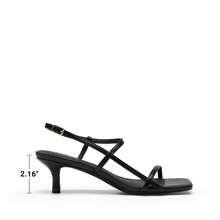 Women Kitten Low Heel Sandals Square Open Toe Ankle Strap Party Wedding Dressy Heeled Sandals - màu đen - Xem 6