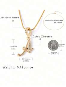 Ficcino Handwriting Style Alphabet Letter Gold-Plated Inlaid Pendant Necklace, Women's Golden Snake Chain , Daily Wear Accessory - Letter Necklace - View 3