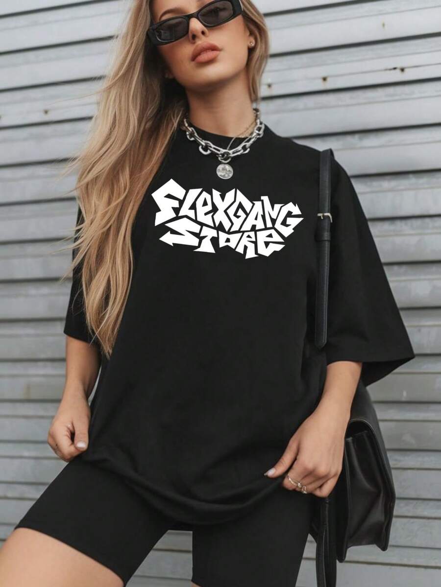 1pc Women's T-Shirt, Men's T-Shirt, Round Neck, Youthful Urban Style, Black Cat Print With Anti Social Club Text, For Young People And Alternative Fashion Lovers - 黑色2 - 查看 1