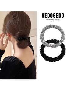 Bộ 2/1 chiếc dây buộc tóc đính đá lấp lánh tối giản, dây chun buộc tóc, kẹp tóc dành cho nữ, thích hợp đi du lịch, sinh nhật. - Nhiều màu - Xem 13