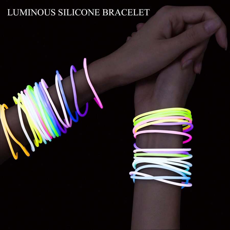 12/30 Pcs Multicolor Silicone Jelly Bracelets Rainbow Glow Neon Stretchable Gummy Rubber Bracelets Hair Ties Party Favor For Adults Women (Random Color) - View 1