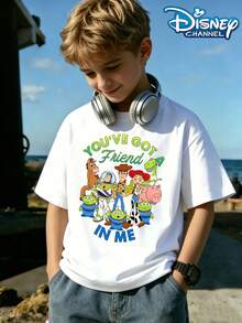 Disney Toy Story Buzz Lightyear&Woody Print Summer Tops,Boy Clothes For Kids,Boys Summer Outfits,Ropa Para Niños,Graphic Tees Teen Boys,Summer Clothes - 白色 - 查看 2