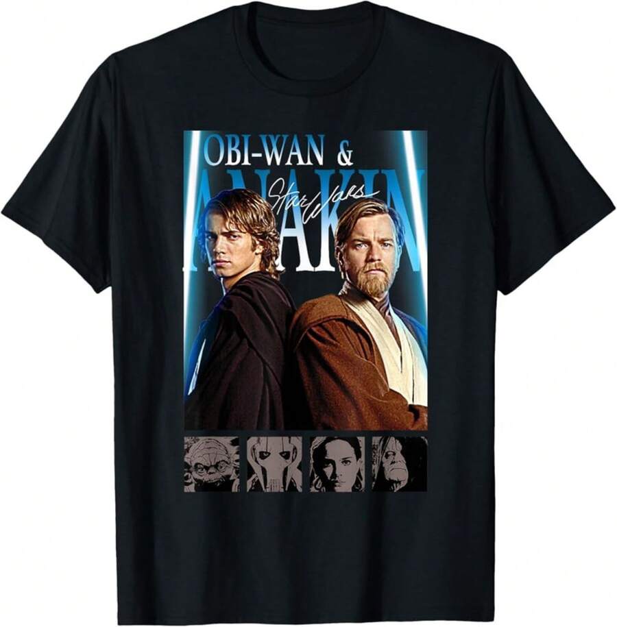 Classic Obi-Wan&Amp; Anakin Group Shot Poster T-Shirt New - Black - View 1