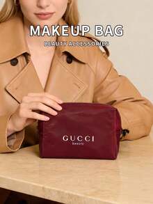 Gucci Burgundy Waterproof Nylon Zipper Large Capacity Cosmetic Storage Bag, Portable Skincare Toiletries Organizer, Travel Commute Business Trip Makeup Touch-Up, Birthday Valentine's Day Luxury Best Friend Gift Makeup Bag - Burgundy - View 6