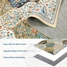Waschbarer Teppich für Wohnzimmer, großer Vintage-Orientteppich mit Kurzflor, rutschfest und weich, mit Blumenmuster für Esszimmer und Wohnbereich - Beige - Übersicht 11