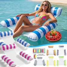 Adult Inflatable Pool Float Bed, Portable 4-In-1 (Hammock, Lounge Chair, Floating Device) 3-Tube Multi-Function Water Hammock Floating Bed, Suitable For Summer Pool Party, Lake Beach Summer Entertainment (Random Color Style Shipped) - Multicolor - View 10