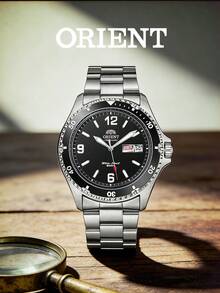 Orient 男士 Mako II 自動潛水錶，黑色錶盤實心鋼錶帶，200M 防水 日期顯示潛水腕錶 FAA02001B9 - 銀色 - 查看 1