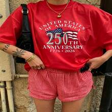 Heartfelt Daily Casual Graphic T-Shirt 100% Cotton Oversized Soft Breathable Casual Crewneck Short Sleeve Top Red Checkered Shorts Street Style Aesthetic Daily Trendy Basic Casual Wearers - Rojo - Ver 19