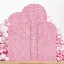 5ft/6ft/6.6ft/7.2ft Pink Backdrop Cover, Round Top Chiara Backdrop, For Wedding Birthday Party Photography Decoration (Arch Frame Not Included) - View 1