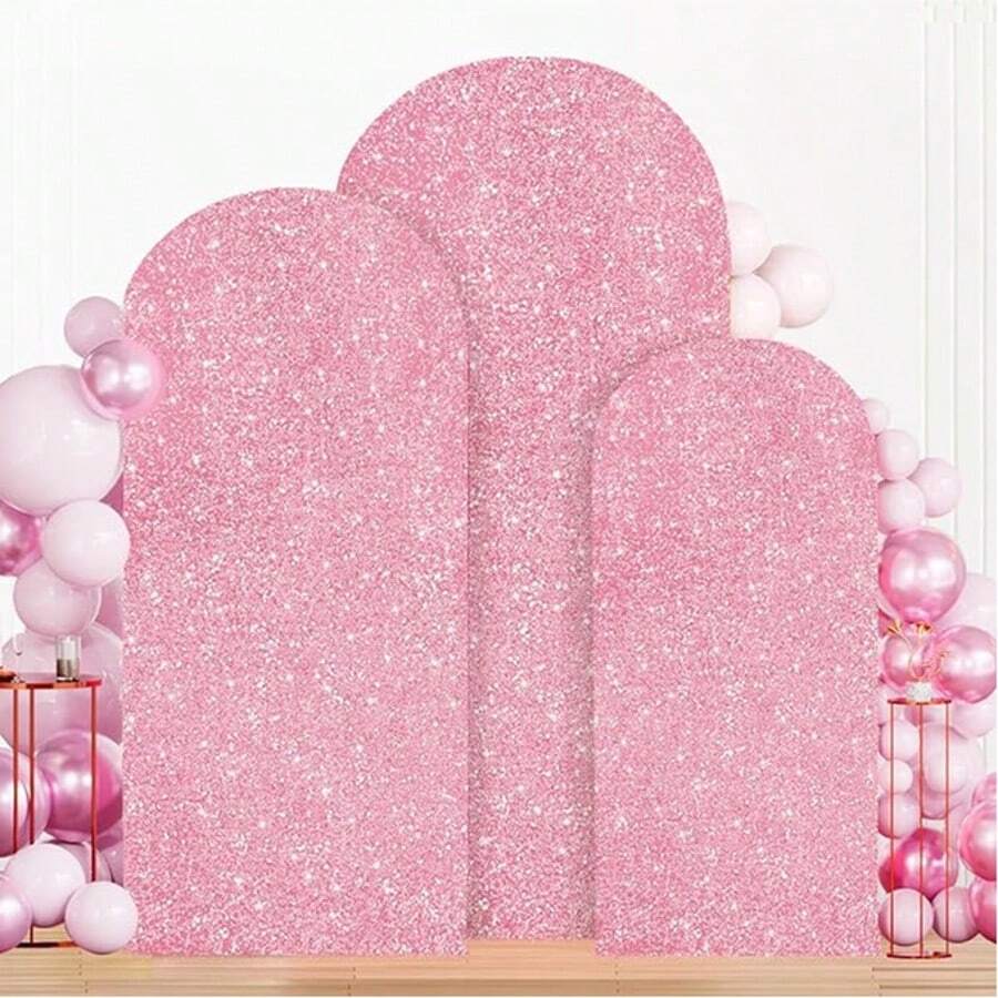 5ft/6ft/6.6ft/7.2ft Pink Backdrop Cover, Round Top Chiara Backdrop, For Wedding Birthday Party Photography Decoration (Arch Frame Not Included) - View 1