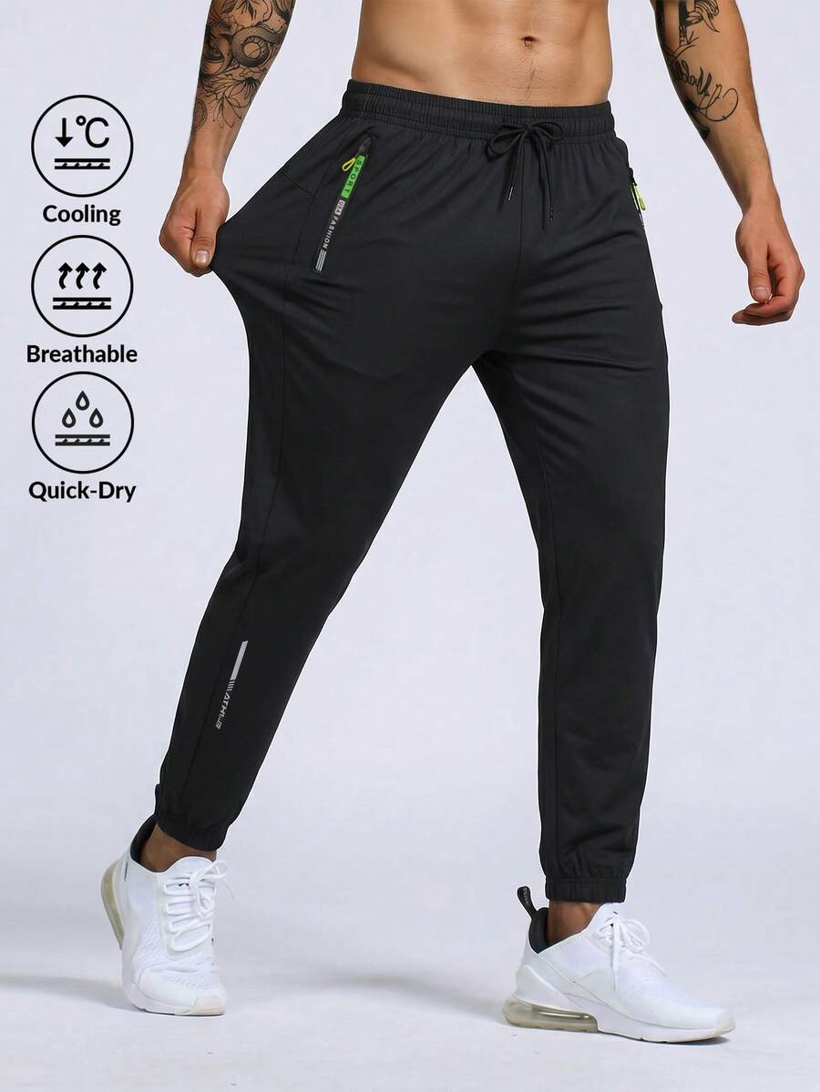 Pantalones deportivos con cordón para hombres, pantalones ligeros y elásticos con bolsillos con cremallera, adecuados para deportes, fitness, baloncesto, fútbol, pantalones deportivos casuales, estampado de moda