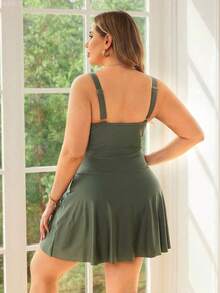 yonghongmaoyi1 Swim Lushoire Traje de baño de una pieza para mujer de talla grande, elegante, de playa, casual, vacacional, con cintura ajustable, do - Verde militar - Ver 3