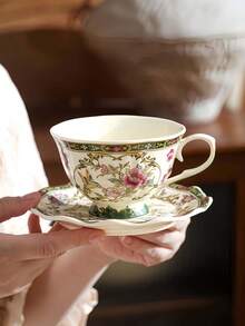 1pc European Vintage High-End Exquisite Highly Attractive Coffee Cup And Saucer Set, Suitable For Latte Coffee, Black Tea, Beverages, Water, Desserts, Fruits, Cakes, Applicable For Western Restaurants, Chinese Restaurants, Coffee Shops, Kitchens, Offices, Meeting Rooms, Living Rooms, Parties And Gatherings - Multicolor - View 7
