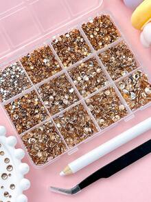 1盒2-6mm香檳色樹脂水鑽套組，3D圓形水晶美甲飾品，適用於日常約會DIY美甲、臉部彩妝、鞋子、樹脂手工藝與衣物裝飾美甲飾件 - 香檳色 - 查看 3