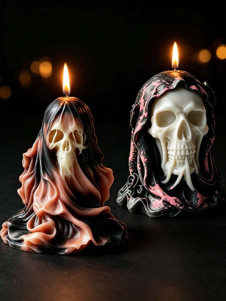 Molde de silicona para vela de muerte con degradado de estilo de alta gama, adorno de aromaterapia con patrón de mármol líquido DIY, detalle de pliegue de túnica gótica, herramienta de artesanía de resina/yeso hecha a mano, decoración del hogar vintage oscura para exhibición - Molde de silicona para velas - Ver 1
