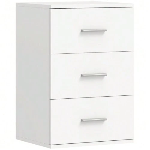 Nightstand With 3 Drawers, Side Table For Bedroom, MDF, White - 白色 - 查看 1