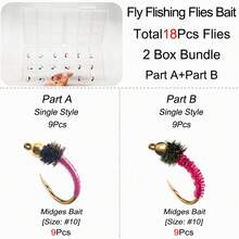 18Pcs-2 Boxs Bundle(9Pcs/Box-Kit A+9Pcs/Box-Kit B)Fly Fishing Flies Bait Fishing For Trout Flies Fly Fishing Midges Lures-Size10#-Wet Flies - Multicolor - View 3