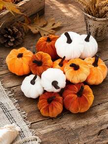15pcs Autumn Artificial Velvet Pumpkin Artificial Flocking Foam Pumpkin Decoration Autumn Family Farmhouse Halloween Harvest Festival Thanksgiving Seasonal Holiday Decoration Best Gifts Birthday - Multicolor - View 2