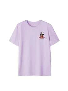 1pc All-Day Wear Fitted Short Sleeve T-Shirt, INS Style Street Aesthetic Pinterest Style Front And Back "More Pasta, Cream Color Summer Top Casual - Lilac Purple - View 4