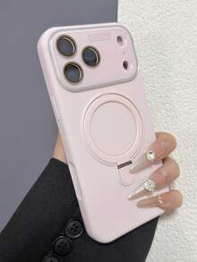 1pc Transparent Window Camera Protection Skin-Friendly Metal Magnetic Ring Stand Phone Case Compatible With IPhone 17 Pro Max 17 Pro 16 15 Pro Max Soft Silicone Back Cover - Pink - View 5