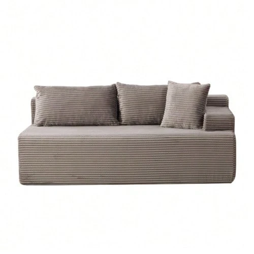 Modular Compression Sofa In Chenille Fabric, Filled With 30D High-Resilience Foam. Easy To Move And Featuring A Non-Slip Base, It Is Ideal For Living Rooms And Other Spaces. Ivory Color. - 灰色 - 查看 1
