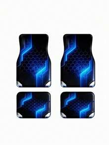 4pcs Car Floor Mat Set, 2D Creative Pattern Print With Tech Style Border, Non-Slip Polyester Material Front And Rear Seat Universal Car Floor Mat Liners, Suitable For Sedan SUV Interior Accessories - A - View 6
