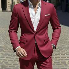 Men's Wedding Business Wedding Party Banquet Lapel Collar Single Button Front Blazer - Burgundy - View 3