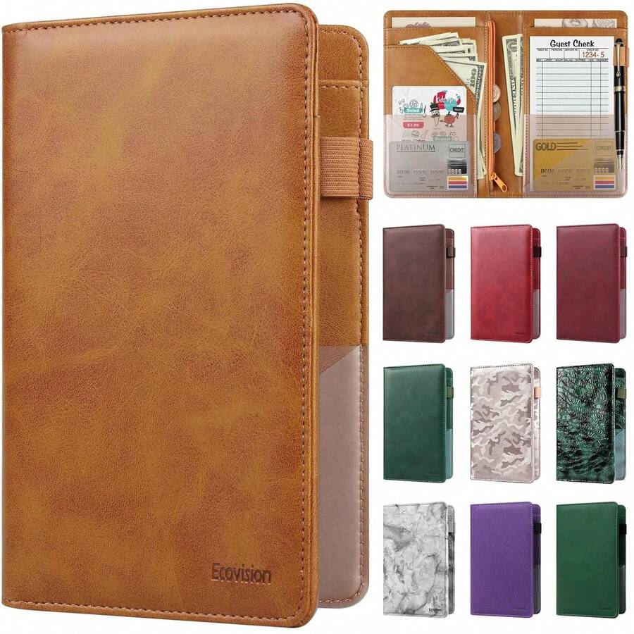 ServerBooks Waitress,Leather Waiter Book With Zipper Pocket, Server Booklet Restaurant Waitstaff ,Check Book Holder Money Pocket Fits Server Apron - 1 - View 1
