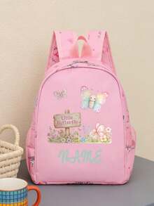 1pc Personalized Back To School Backpack, Casual Cute Butterfly Heart Print, Zipper Closure Nylon Material, Adjustable Shoulder Straps, Hand-Carryable, Suitable For School, Commuting, Shopping, Daily Use. Birthday Gift. - Multicolor - View 13