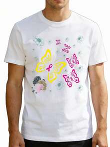 Ropa de temporada para hombre de talla estándar, estilo casual, con diseño de mariposa, que presenta patrones sueltos y a la moda, textura suave y cam - Blanco - Ver 1