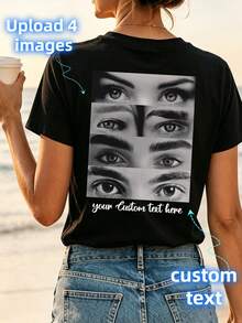 Customized Photo Women's T-Shirt, Personalize With Your Favorite Photos And Texts, Including Couple,Family, Pet And Friend Photos Black Summer - Black - View 3
