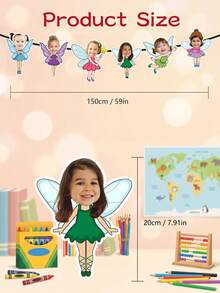 Custom Photo Fairy Cutout Bunting, Winged Elf Cartoon Portrait Banner, No Custom Text, 8/16/24PCS Options, Girl Birthday & Playroom Hanging Decor - Multicolor - View 6