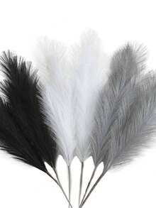 100pcs Blue Artificial Bulrush Reeds Bohemian Style Decorative Flowers, Tall Fluffy Faux Flowers, Suitable For Vase Filler, Farmhouse Home Kitchen Decor, Room Arrangement And Wedding Party Decoration - Mixed Colors. - View 1