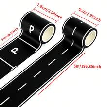 2 捲裝(1 捲道路膠帶 + 1 捲停車位膠帶)易撕無殘膠軌道膠帶,卡通 DIY 道路軌道黑白設計,適合手工專案與派對裝飾,主題活動與愛好者首選,交通和紙膠帶、道路膠帶、汽車模型停車場場景 - 公路膠帶+ 停車位膠帶 - 查看 9