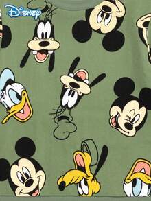Disney Mickey And Friends 2件組男童秋冬長褲套裝，卡通米奇與好友趣味印花運動衫搭配同款印花慢跑長褲，休閒童裝適合日常穿著、旅行與戶外活動，青少年男孩理想禮物 - 綠色 - 查看 4