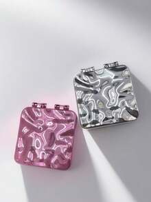 1 Pieza Espejo Compacto Plegable de Doble Cara - Espejo de Maquillaje de Bolsillo con Efecto de Ondas de Agua sin Distorsión HD, Espejo Portátil Mini para Viajes y Bolsos para Mujeres y Niñas, Plata/Rosa - Multicolor - Ver 4