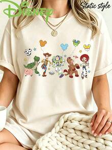 Women's Casual T-Shirt, Disney Toy Story 5 Main Character Large Portrait T-Shirt, Suitable For Everyday Casual Wear, Versatile T-Shirt - Apricot - View 4