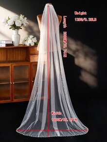 1pc White Floor-Length Crystal Beaded Bridal Veil With Hair Comb, Women's Church Wedding & Wedding Photography Accessory - White-i - View 15