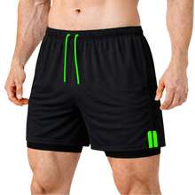 Kit 3 Dry Fit Thermal Training Shorts 2 In 1 With Cell Phone Pocket And Towel Holder Fitness Gym Shorts - 黑色 - 查看 5