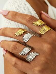 3pcs/1pc INS Style Wing Women's Gold Jewelry Ring, Stainless Steel Material, Suitable For Daily Wear, Party, Holiday Gift - Multicolor - View 3