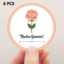 6/30/60 Pcs Spanish Thank You Stickers Suitable For Party Favors, Round Rose Pink Flower Labels With Muchas Gracias Text, Glossy Paper Decals For Thank You Gifts, Birthdays, Weddings, Corporate Events - A - View 9