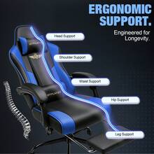 Gaming Chair For Adults Computer Chairs With Footrest Headrest And Lumbar Support Ergonomic Height Adjustable Reclining PC Chair - Blue - View 4
