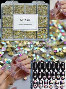 KIRAME 3000顆尖底 AB 極光圓形水鑽，超閃亮 1.3-6.4mm 美甲裝飾套組，附 1 支點繪筆，DIY 自居家美甲、美甲沙龍、指甲飾品、美甲用品、夏日與旅行美甲、節慶美甲 - 彩色 - 查看 6