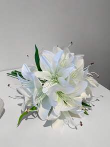6/1pc White Artificial Lily Flower, Faux Floral Decoration, 34cm Plastic Fake Flower Suitable For Home Decor Bouquets, DIY Wedding Bridal Gifts,Birthday Party Supplies, Table Decorations, Garden Ornaments, Wedding Decoration Bouquets - White - View 5
