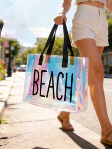 "BEACH" Print Transparent Tote Bag, Colorful Transparent Beach Bag, Large Waterproof PVC Swimming Bag, Portable Transparent Travel Shoulder Bag, Lightweight Durable Pool Bag, Fashion Transparent Handbag Suitable For Beach Vacation, Swimming, Sports Training, Fitness, Travel, Daily Outings, Shopping, Mother's Day, Birthday, Anniversary, Party Gift For Women, Girls, Moms, Friends, Summer Essential - Multicolor - View 10