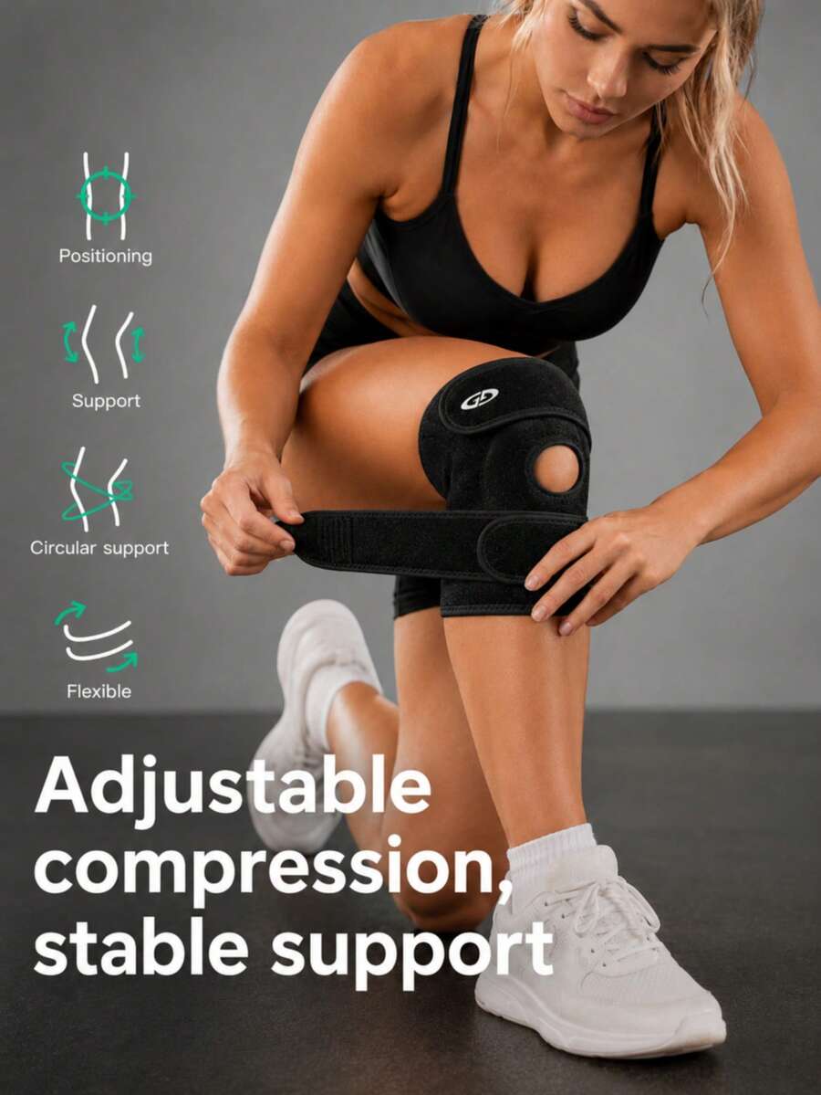 GOLOVEJOY 1pc Sports Knee Support Pad, Adjustable Elastic Knee Pad With Open Patella Design For Gym, Running & Fitness Training - Black - View 1